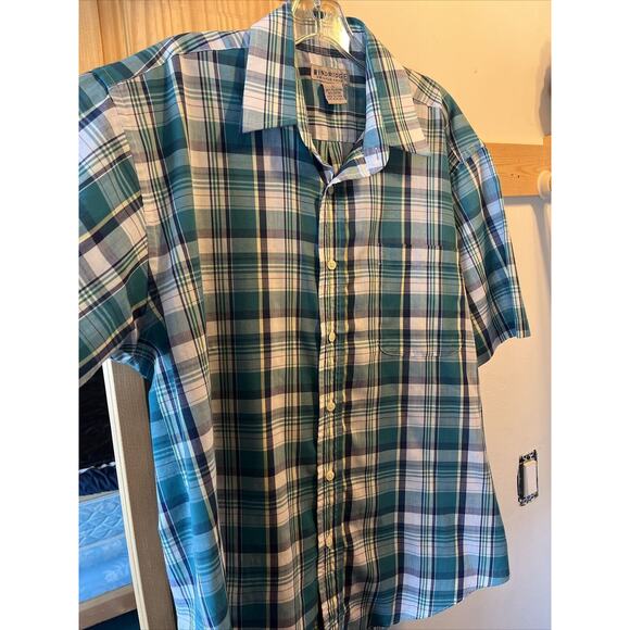 Windridge men’s L Green plaid short sleeve button down polyester blend shirt - Picture 3 of 13
